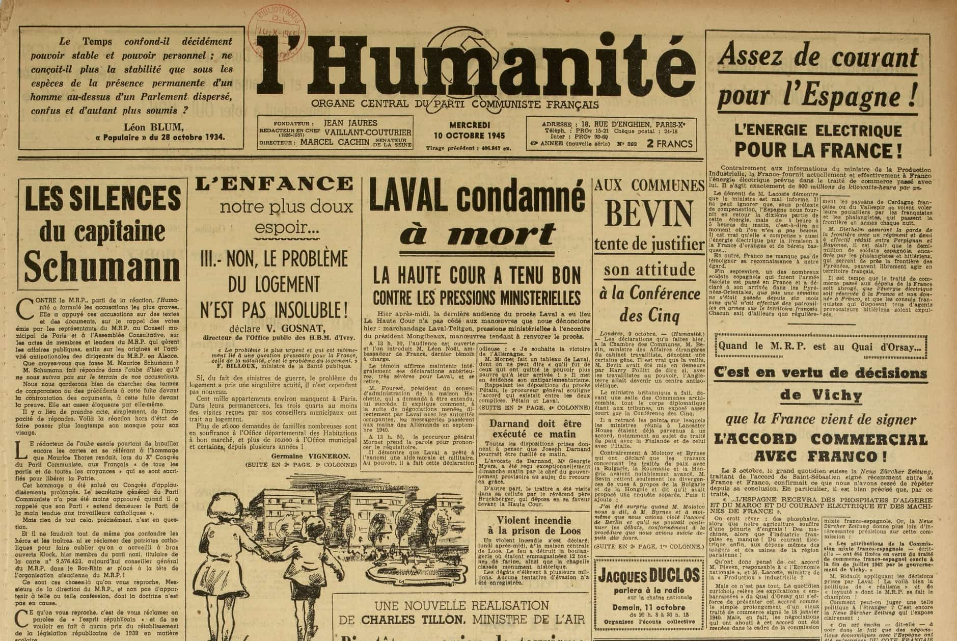 s15.pa2 .016 humanite condamn.laval 10oct45 MRJ MOI