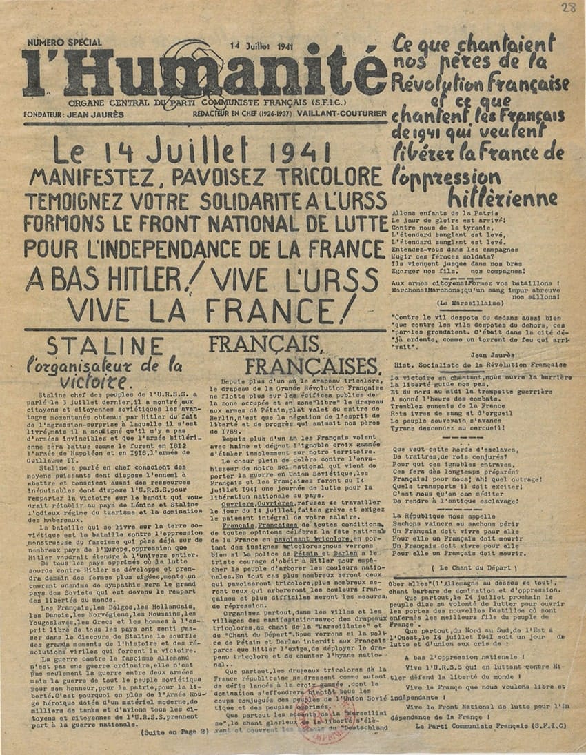 s5.pa2 .013 humanite 14 juillet 1941 MRJ MOI