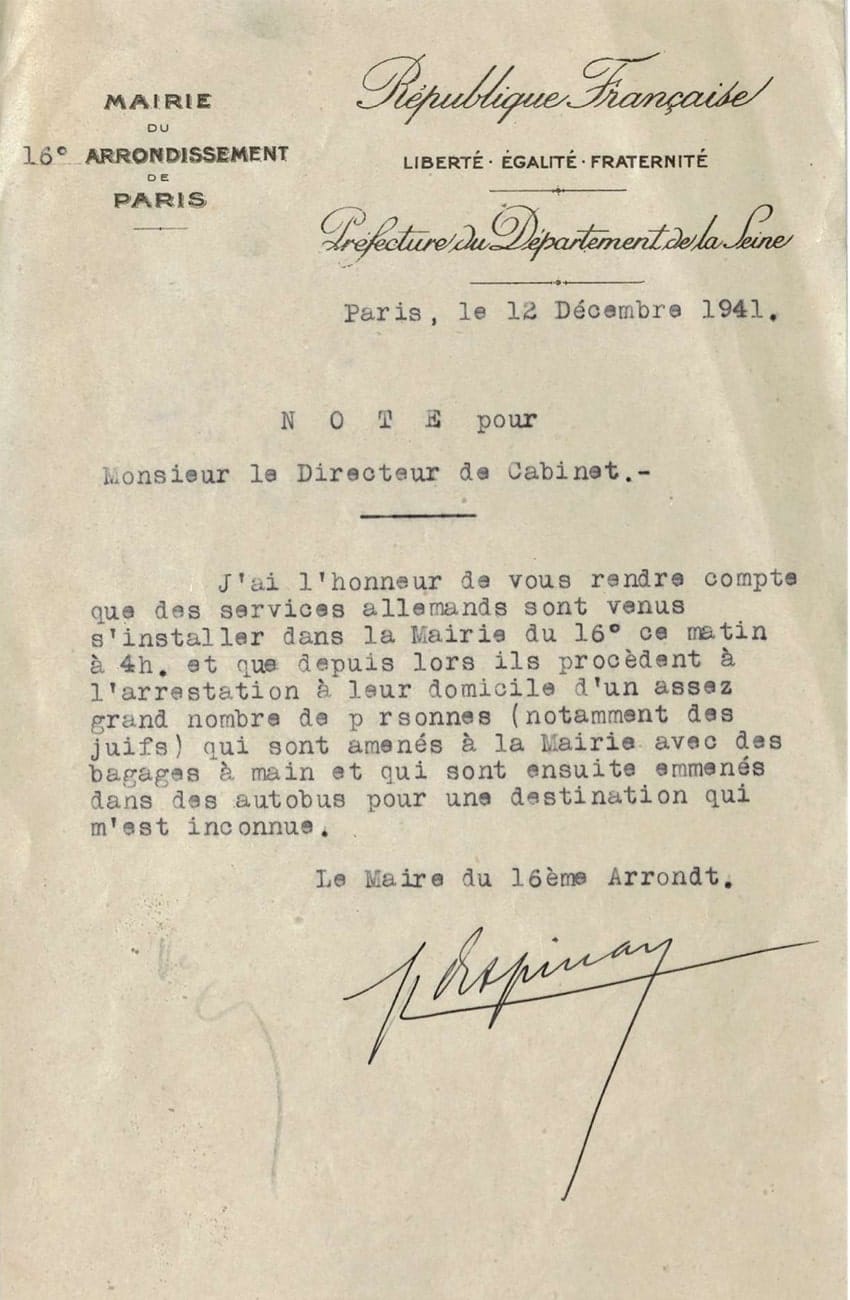 s7.pa2 .008 arrestations paris16e 12dec1941 min MRJ MOI